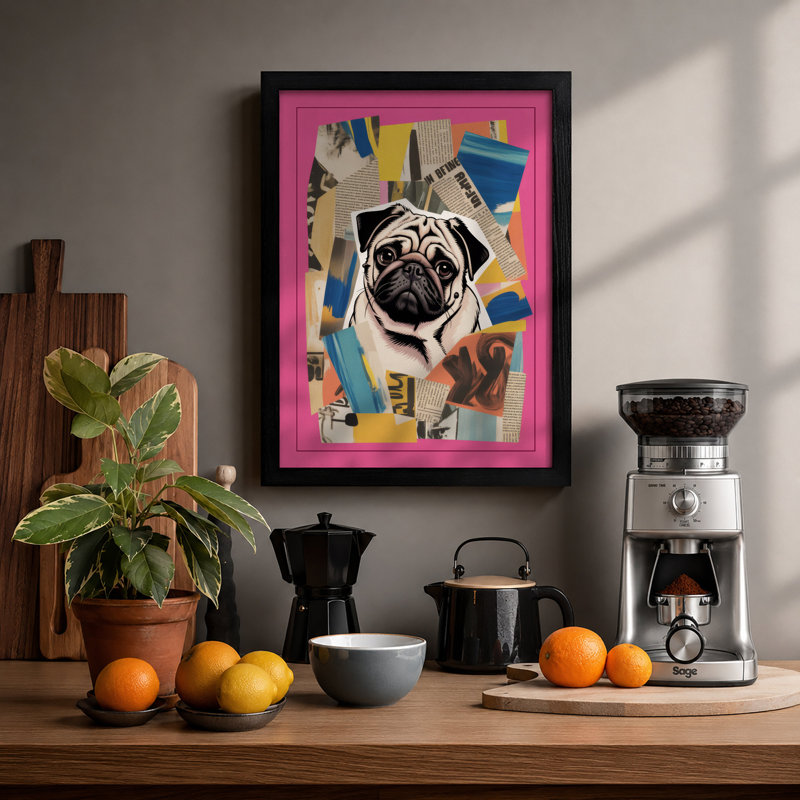 Playful Pug Pop Art Modern - Print, A1 - 84.1 x 59.4 cm, Black