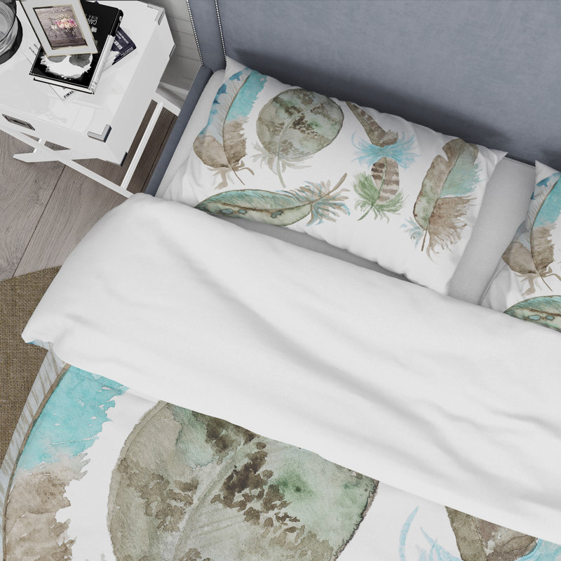 Ensemble de housse de couette Green Feathers - Bohème et éclectique - Polyester microfibre