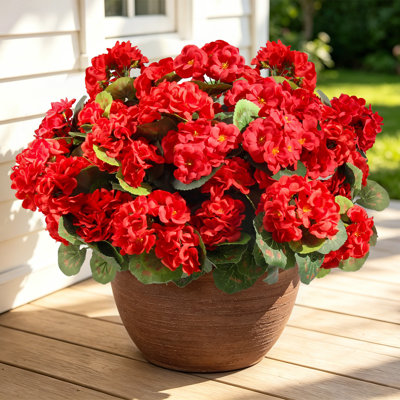 8 fleurs artificielles de géraniums artificiels pour l'extérieur, résistantes aux rayons UV