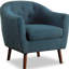 Chaise d'appoint bleue d'inspiration Mid-Century avec tissu texturé, dossier à boutons, pieds en bois au fini exposé, 31,5 po de hauteur, 31 po de profondeur pour le salon, structure solide et en contreplaqué, haute, 30,5 po-297748317