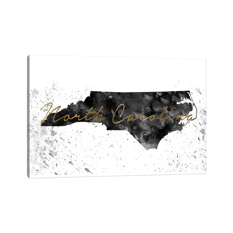North Carolina Black And White Gold by WallDecorAddict - Wrapped Canvas Gallery-Wrapped Canvas Giclée