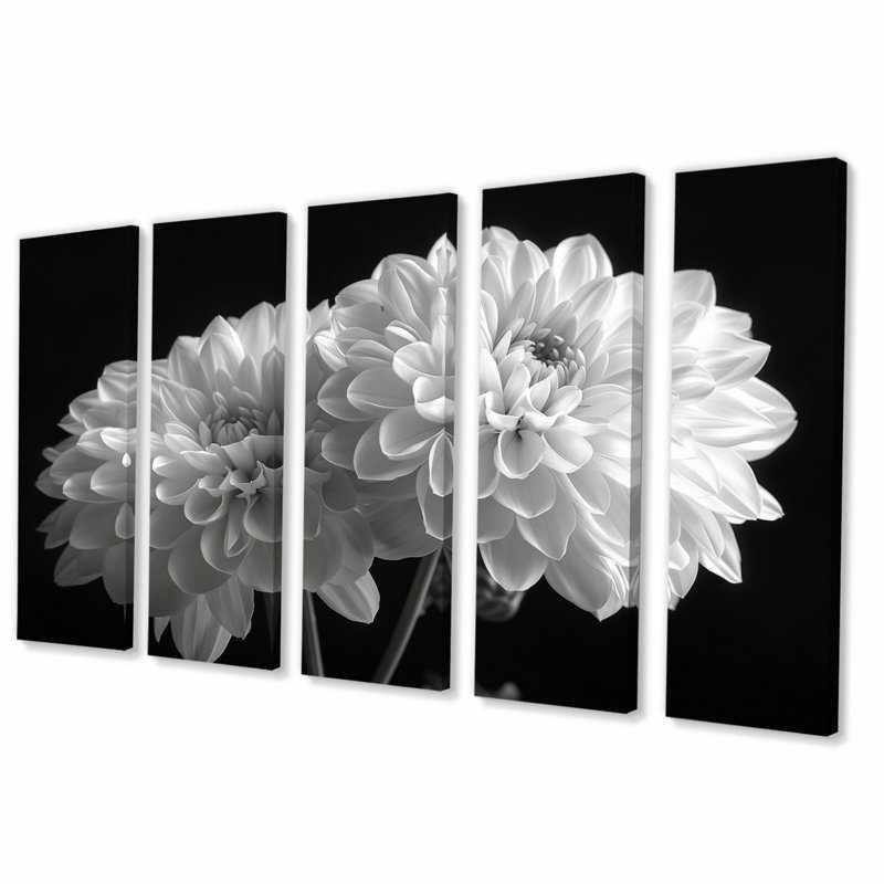 Monochromes blanc noir, «Mums Botanical Beauty I», ensemble d'art mural, H 32 po x l 80 po