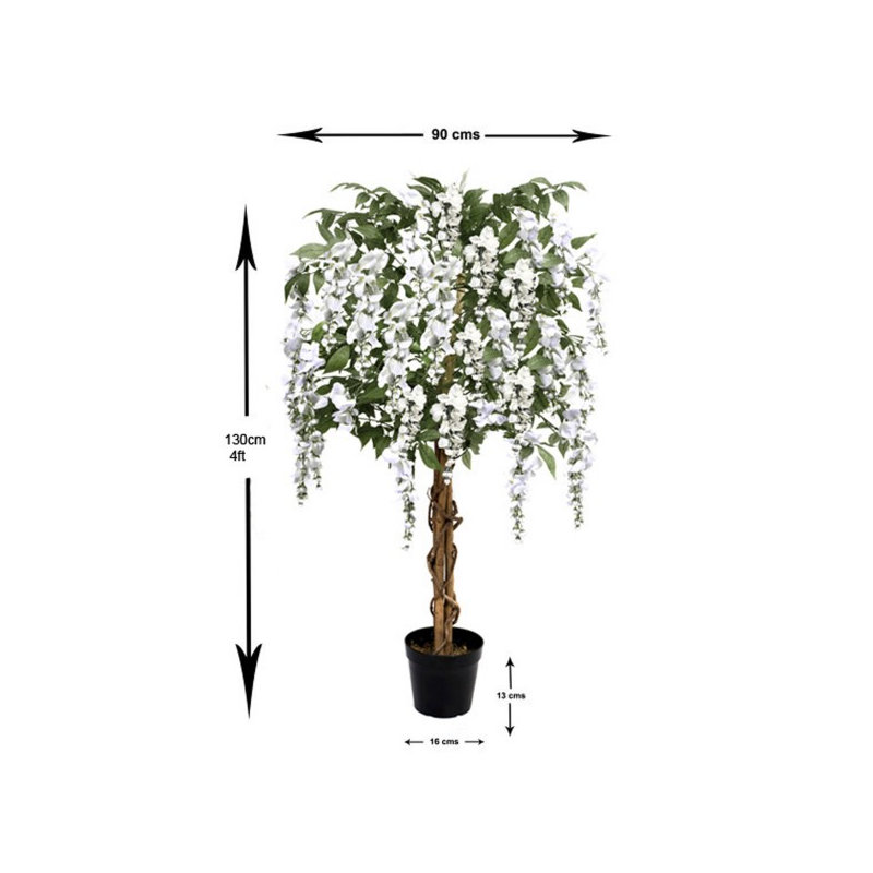 GreenBrokers Artificial Lilac Wisteria Tree 150cm/5ft, 145cm H x 19cm W x 19cm D, White