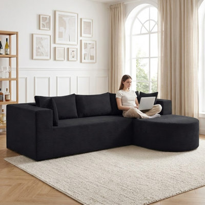 105'' Corduroy Sectional Sofa with Right Hand Facing Chaise, 3 Seater Boneless Cloud-Like Couch with Deep Seat, No Assembly Required Sofa
