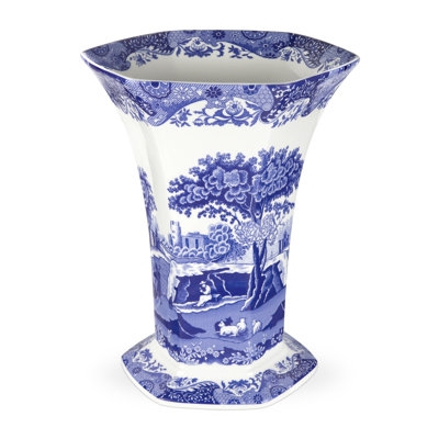 Spode Blue Italian Hexagonal Vase 10.5"