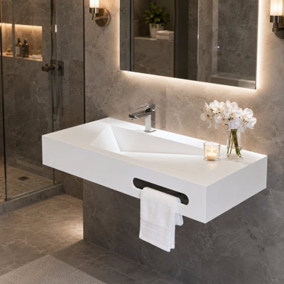 Lavabo de salle de bain flottant mural en résine 32 po avec robinet à un trou