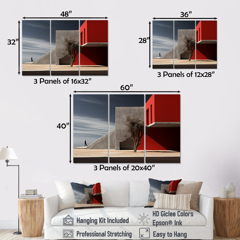 «Red Towers Mimalisme», ensemble de reproductions d'art mural, H 32 po x l 48 po x P 1 po