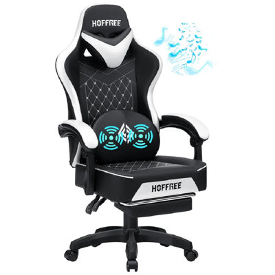 Inbox Zero Adjustable Reclining Ergonomic Faux Leather PC & Racing Game Chair with Bluetooth Speakers and Vibration Lumbar Pillow