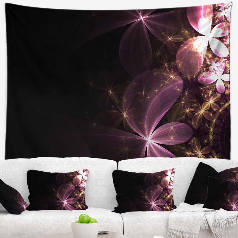 Tapisserie abstraite à fleurs fractales et brillante, H 32 po x l 39 po