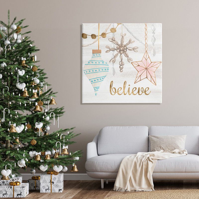 Glimmering Believe Text Holiday, Toile tendue, H 36 po x l 36 po x P 1,5 po