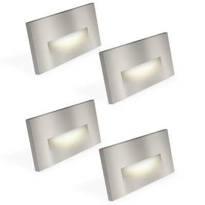 Marchepieds horizontaux à DEL Luxrite, 5CCT, 3W, 150LM, faisceau 90 °, à intensité variable, 120V, IP65, couvercle de plaque interchangeable, paquet de 4 nickel / nickel brossé intérieur / extérieur