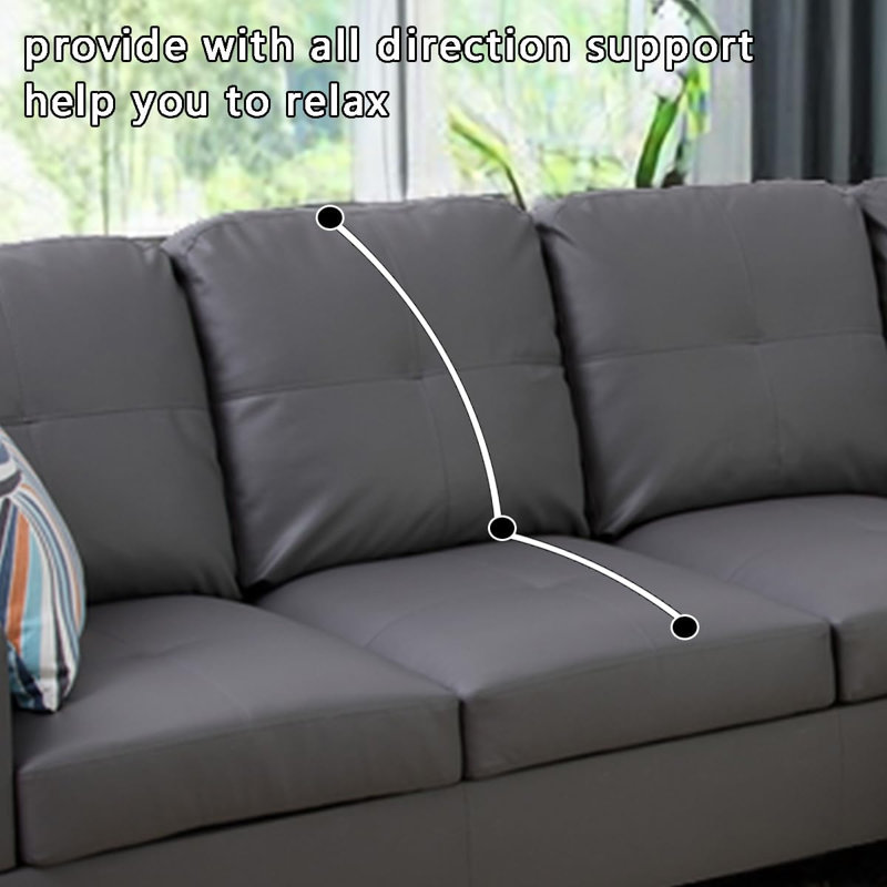Bawan Faux Leather L-Shaped Sectional, Right Hand Facing, Gray Faux Leather