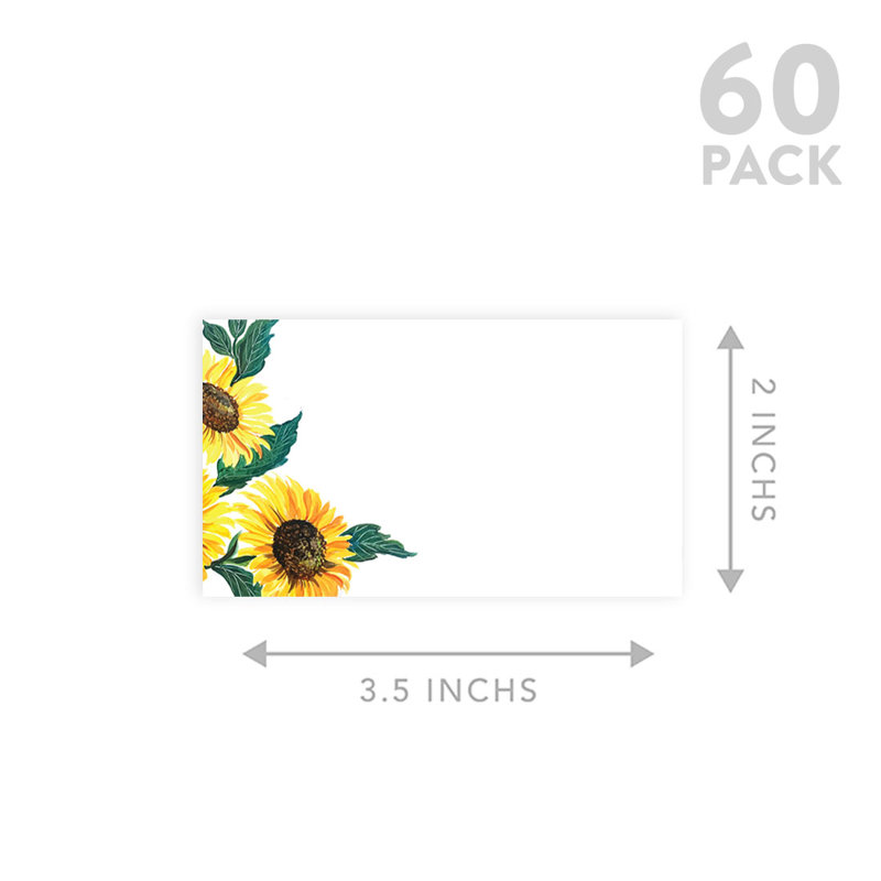 Cartes de place rustiques en tournesol pour tables de fête de mariage, places assises pour porte-nom, paquet de 60