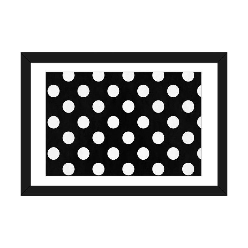 «Albree Modern cPolka Dots», reproduction sur toile tendue, H 24 po x l 32 po x P 1 po, Papier d'art encadré noir, Blanc