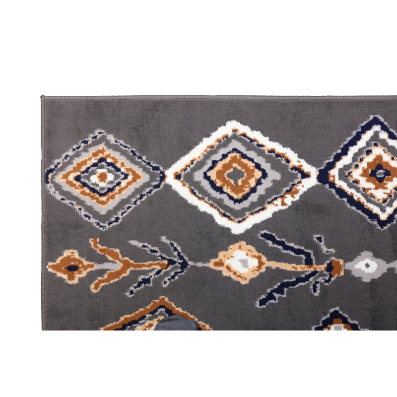 Tapis gris à motif géométrique Mcnett, Rectangle 2 pi x 4 pi