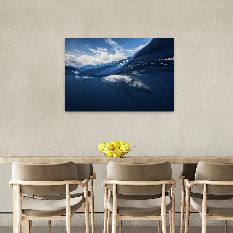 Humpback Whale Ocean View Peaceful Abstract Contemporary Whale Nature Ocean Wall Art Print 1 Piece Wrapped Canvas Wall Art
