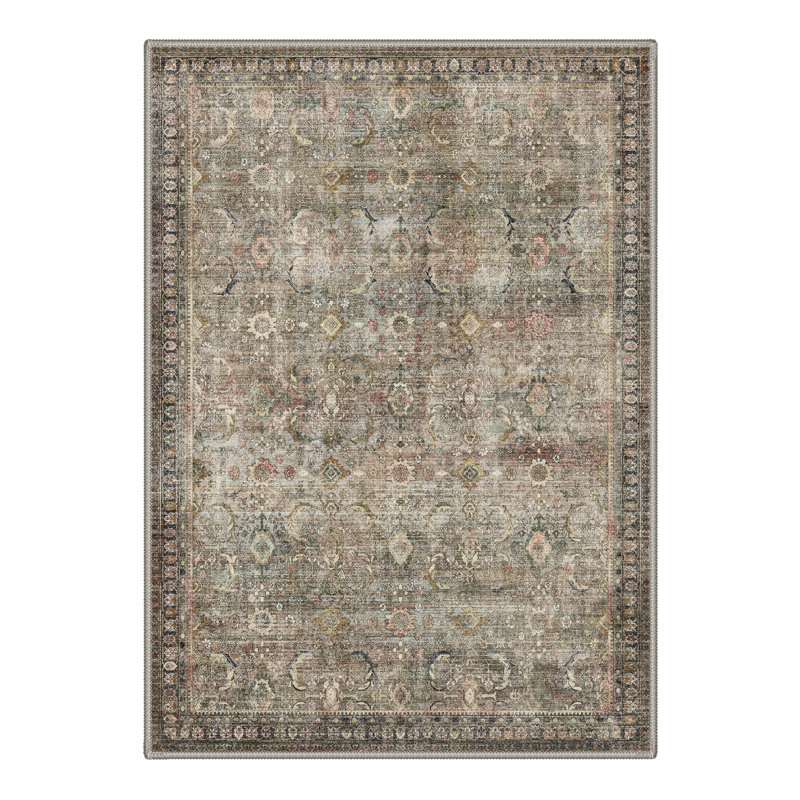 Persian Vintage Machine Washable Brown Indoor Area Rug with Non-Slip Backing, Rectangle 8' x 10'