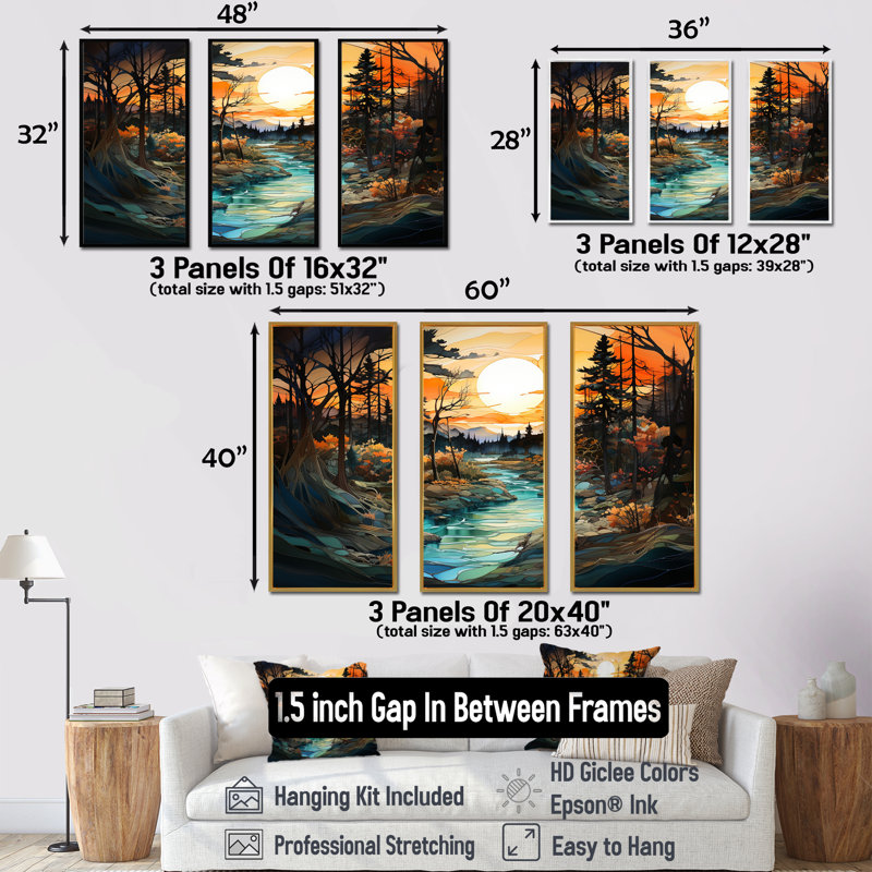 Ensemble d'art mural sur toile «Almpoo Ink River Harmony II», Cadre naturel flottant, H 40 po x l 60 po x P 1 po