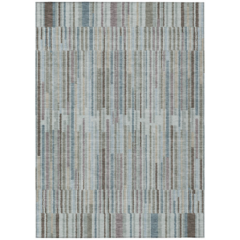 Tapis extérieur lavable rayé bleu sarcelle et brun 10 pi x 14 pi