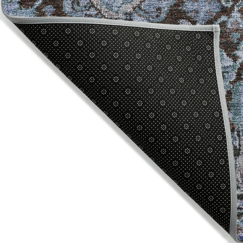 Tapis lavable intérieur / extérieur 10 pi x 14 pi chocolat et turquoise damassé