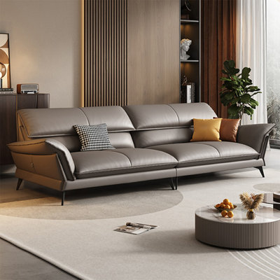 Gray Genuine Leather Modular Sofa cushion couch