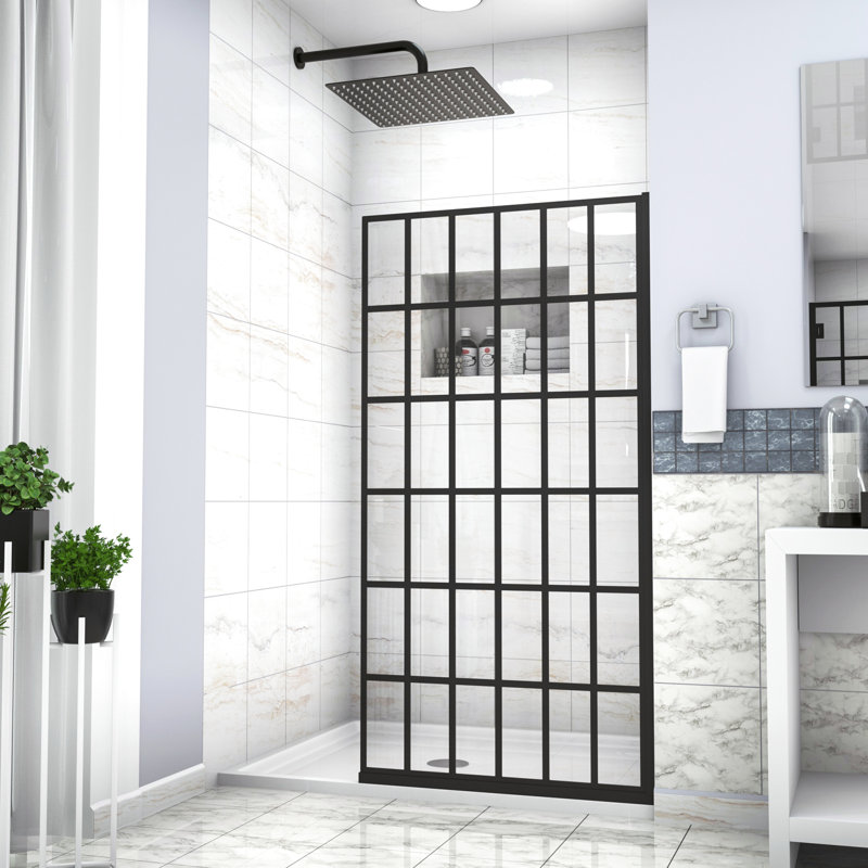 Matte Black Fixed Shower Door 34"x72" - Open Entry, Single Panel, , Bathroom Elegance Producer 2 Glamour Generator