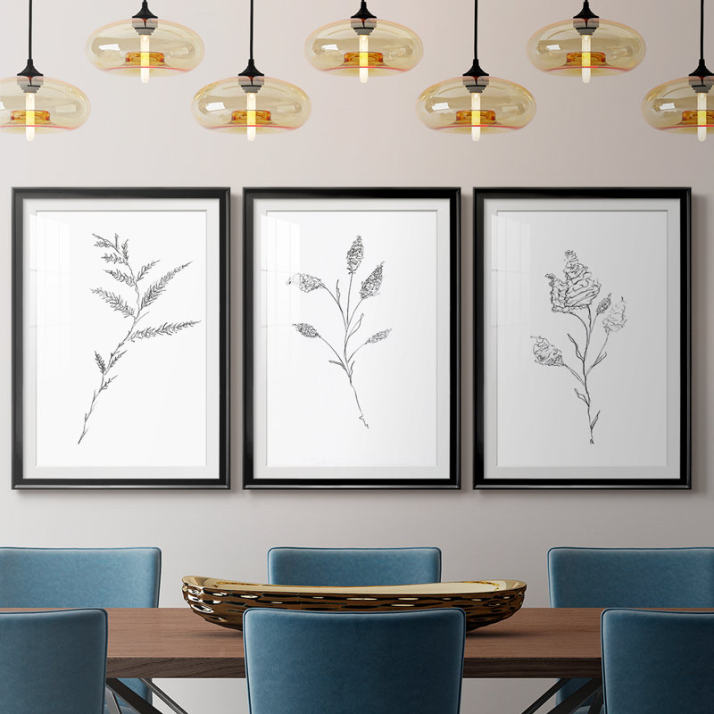 Croquis floral - reproduction encadrée sur mesure de qualité supérieure mate - 3 pièces, H 21 po x l 30 po, Noir