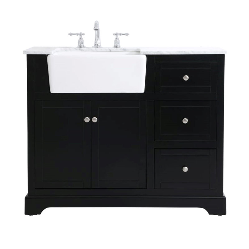 Pardue 42'' Single Bathroom Vanity with Marble Top, Black