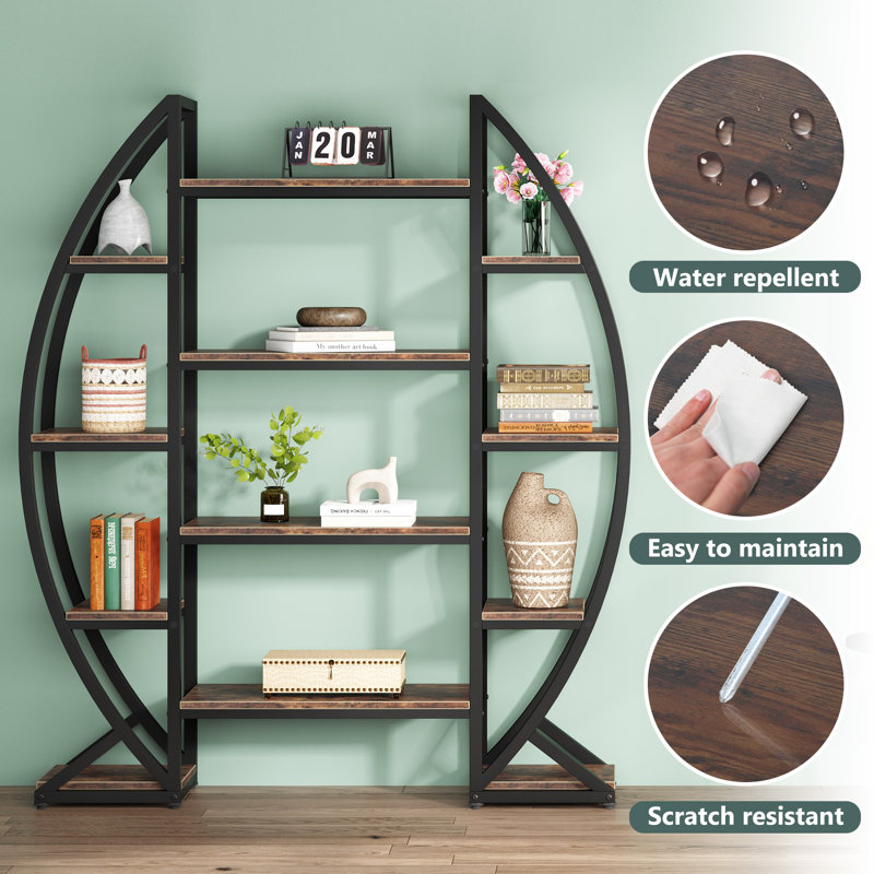 Penzane 69.68" H x 55.11" W Steel Etagere Bookcase, Brown