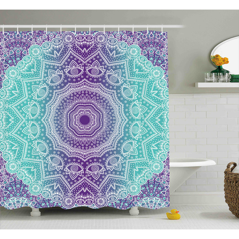 Rideau de douche Cormac Mandala, H 69 po x l 105 po, Mauve / Vert