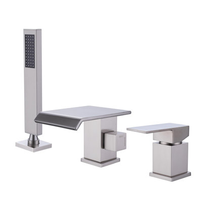 Jk Wide Dual-purpose Copper Bathroom Faucet With Water Distribution Valve And Inlet Pipe, Brushed Silvery Surface Treatment