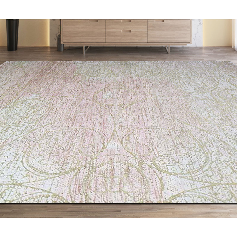 Hand Woven Silk and Wool Abstract Area Rug, Rectangle 8' x 10'