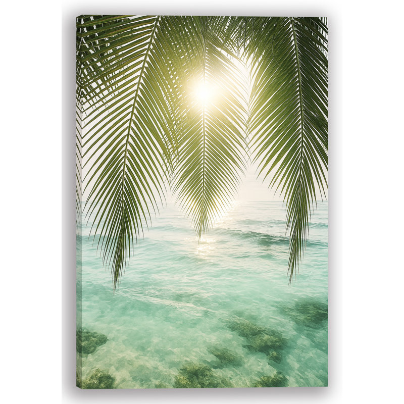 «Tropical Light - Ocean View Through Palm Leaves», reproduction sur toile