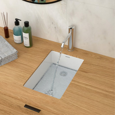 13.75"x20.25" White Ceramic Vertical Undermount Bathroom Sink with Overflow