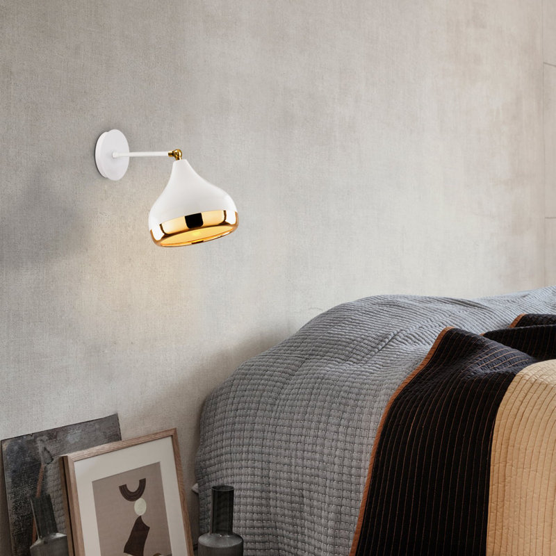 Scandinavian Style Wall Lamp, White & Gold, 10 x 11 in Base Plate | Metal Body, 11 in Height, E27 Socket (Max 40W) | Elegant & Minimalist Design for Modern Home Decor, Includes Setup Instructions