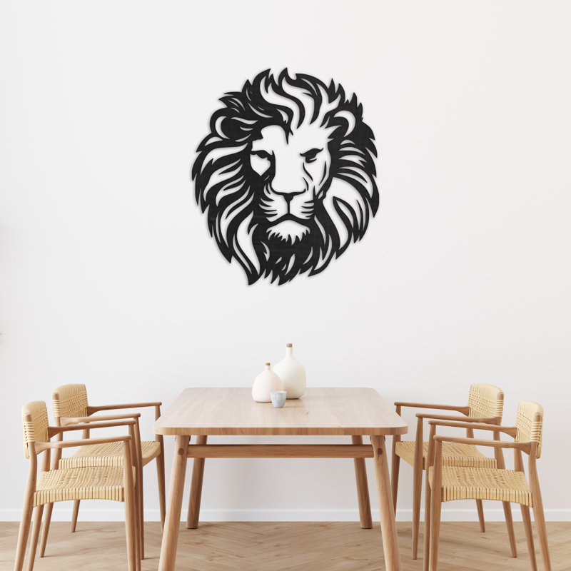 Décoration murale abstraite lion abstrait - ACM argent (32 po x 27,33 po), H 32 po x l 27,3 po x P 0,25 po, Noir