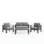 Ensemble de meubles de patio en métal 4 pièces toutes saisons, canapé de conversation 4 places avec coussins gris épais et structure grise et table basse-1875449062