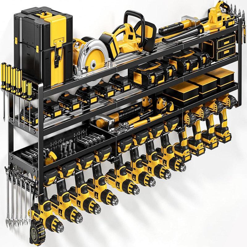 Heavy Duty Wall Mount Power Tool Organizer with Cordless Drill Holders