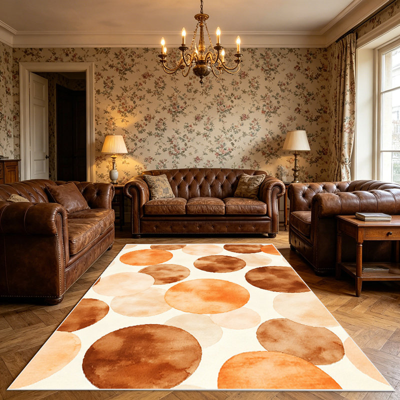 1PC Watercolor Earth Tone Circle Dot Pattern area rugs for Living Room, Soft, All seasons, Easy-maintain, Washable Indoor mat, Farmhouse suitable for dining table, bedroom, entryway, home office, patio, hallway, Home Decor, Outdoor Decor.