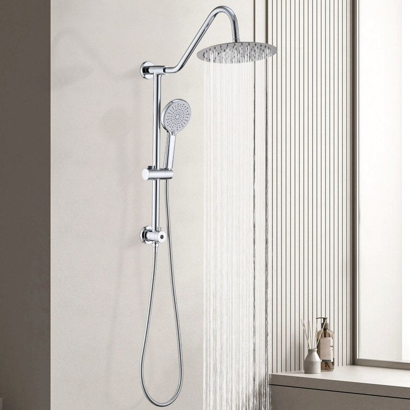 Ensemble de douche mural avec pommeau de douche effet pluie de 25 cm et douchette à main - Finition métallique, 3 jets, réglable pour un bain relaxant, système de fixation anticorrosion, barres de douche coulissantes, résistant aux égratignures