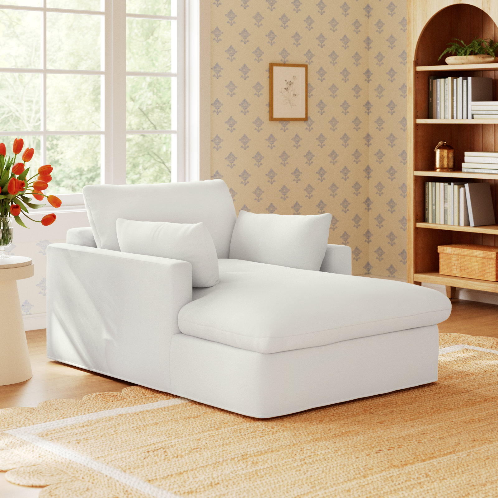 Luna Slipcovered Chaise, Classic Bleach White Twill