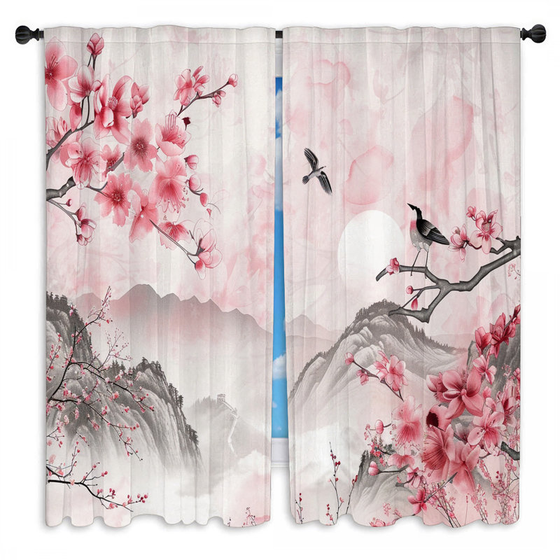 Rideaux de paysage avec rideaux japonais nature - 2 panneaux, L 20 po x L 52 po