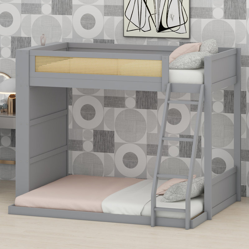 Space-Saving Bunk Bed with Storage Shelves and LED Accent Lights, Gray