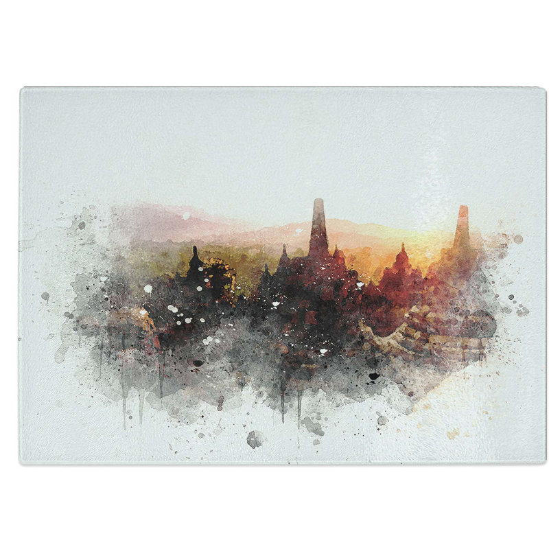 Tempered Glass Borobudur in Indonesia Chopping Board, 39 cm W x 28.5 cm L