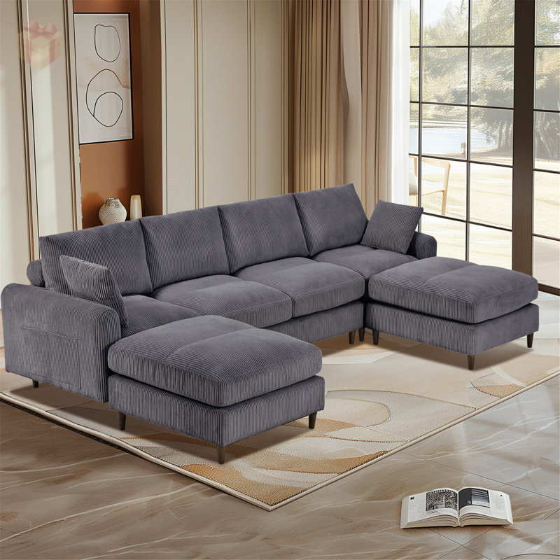 Luxurious Modular Sectional Sofa with Adjustable Headrests and Storage Pockets for Ultimate Comfort and Versatility, Gray