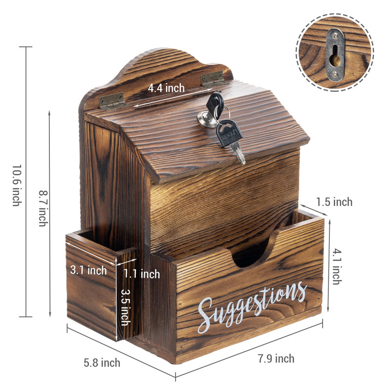 Boîte aux lettres murale en bois avec boîte à idées et clés