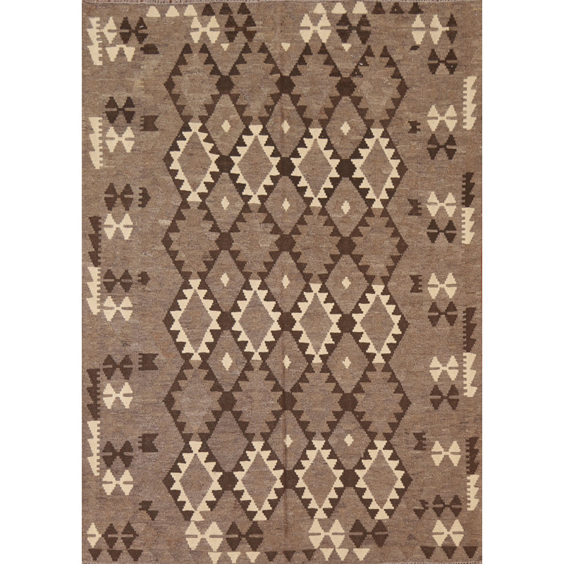 Tapis géométrique en laine brun Kilim 5 x 6