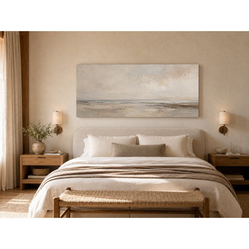 Neutre paysage abstrait beige enveloppé Ingeburg, L 55 po x H 27,5 po x P 1,5 po