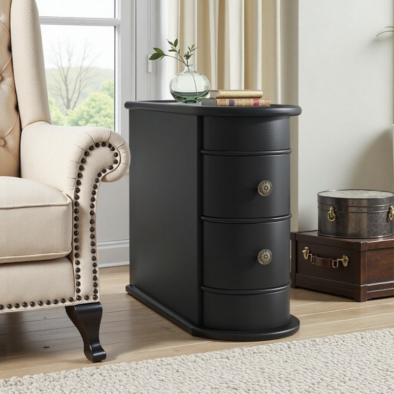 3 Color Solid Oak Narrow End Table Side Table​​ – Fully Assembled Nightstand with 2 Drawers, Black