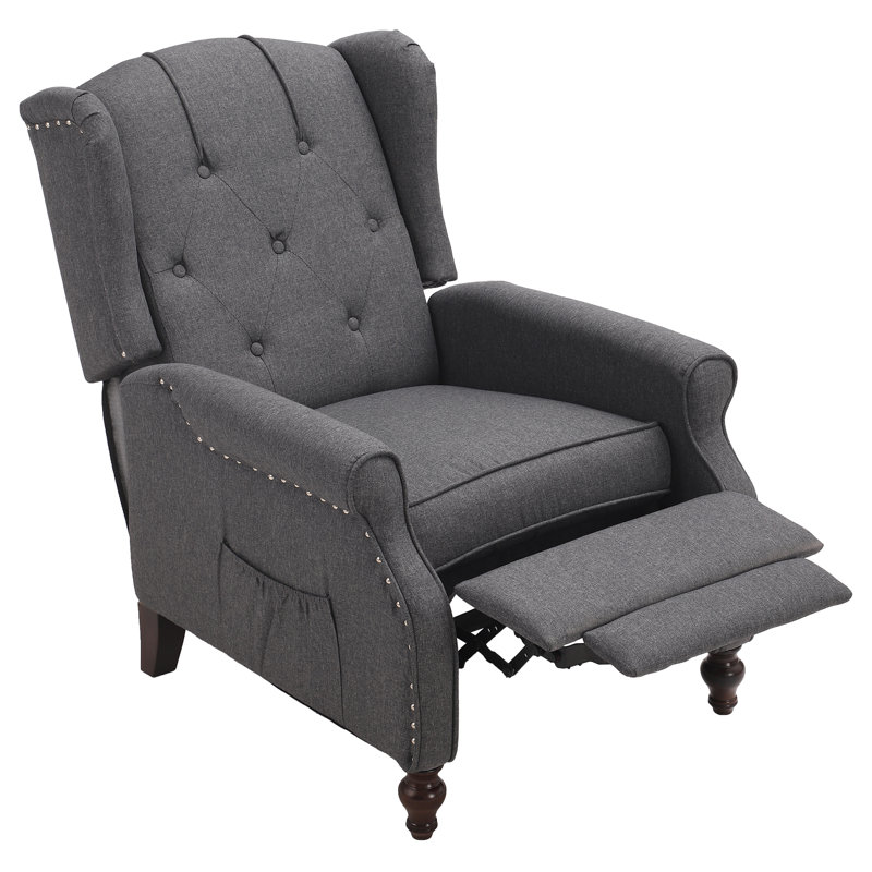 Joziah Wingback Pushback Recliner w/ Storage Pocket for Living Room, Gray Polyester Blend
